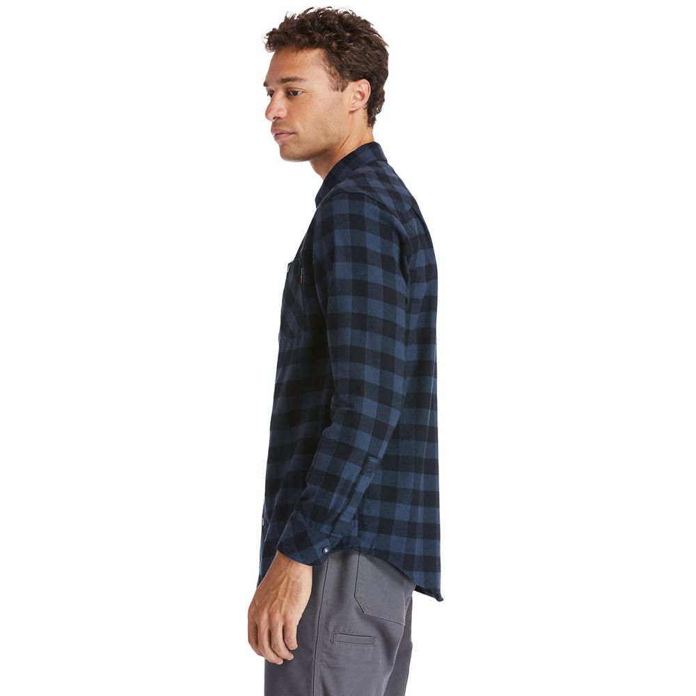 Timberland Mens Shirts PRO® Woodfort Midweight Flannel Work - Navy - India OI9386507